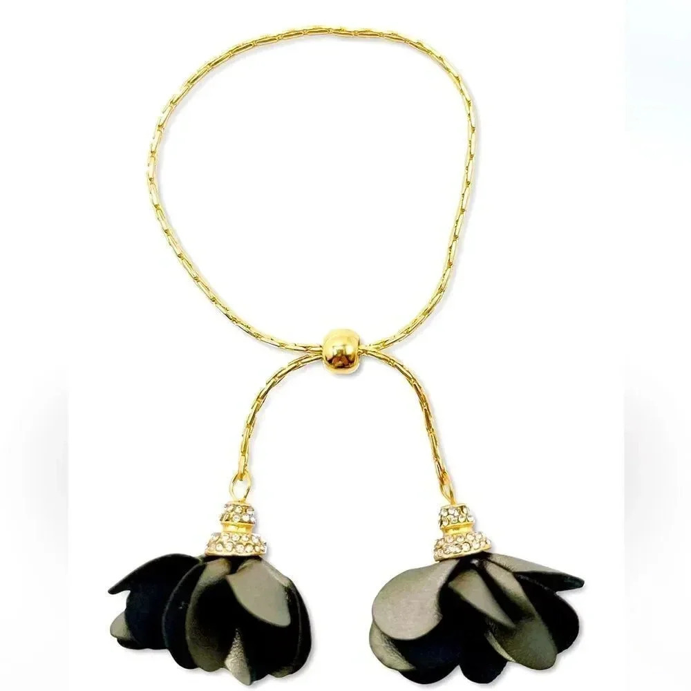 Gold Fabric Flower Bolo Bracelet